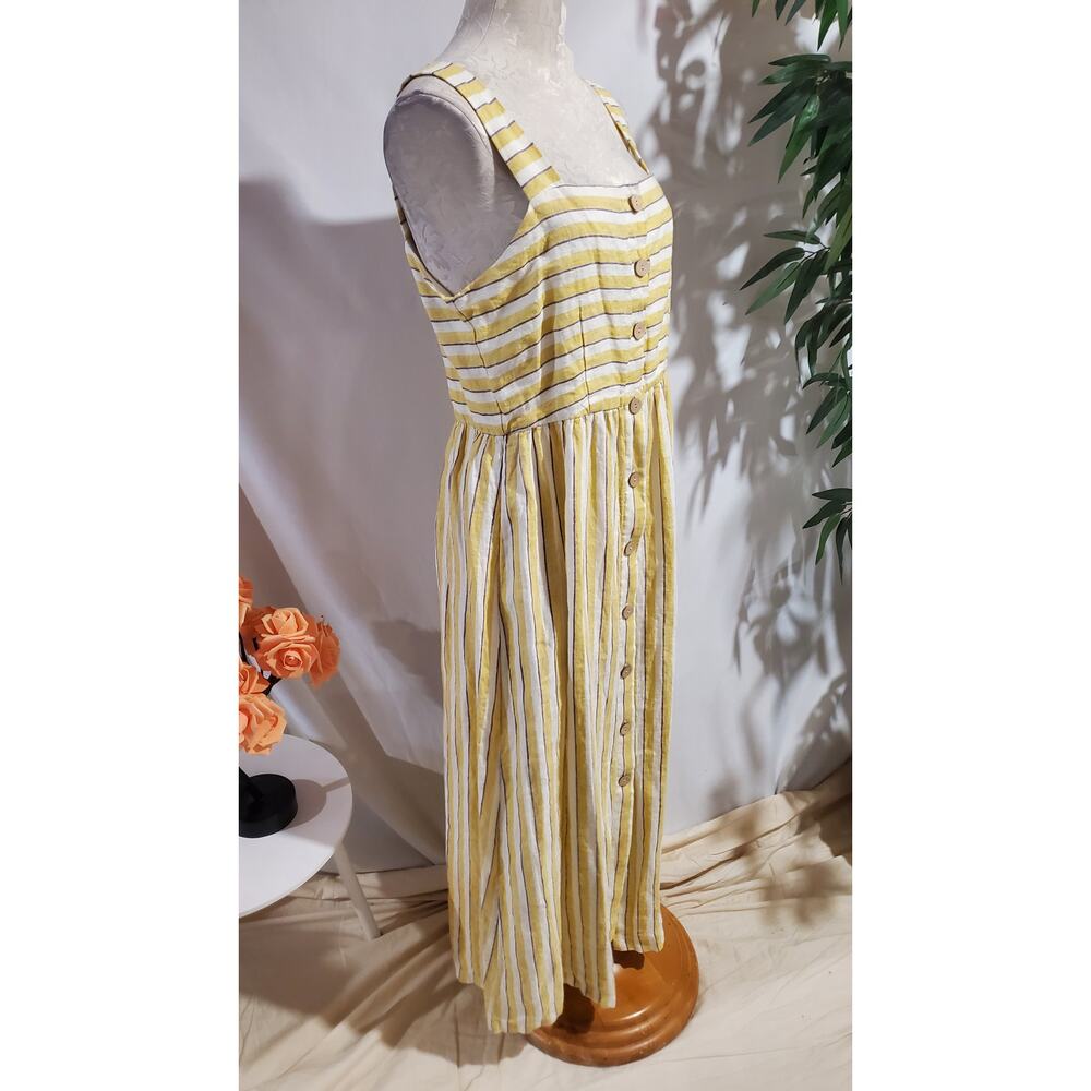 Rachel Zoe Linen Striped Button Sleeveless Maxi Dress 8 Prairie Cottage Yellow - Picture 4 of 11